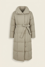 Lange Steppjacke mit Gürtel – Helles Taupe